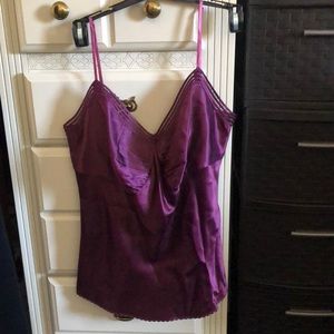 Plum Purple Camisole Style Silk Top with back 3 ruby buttons trim